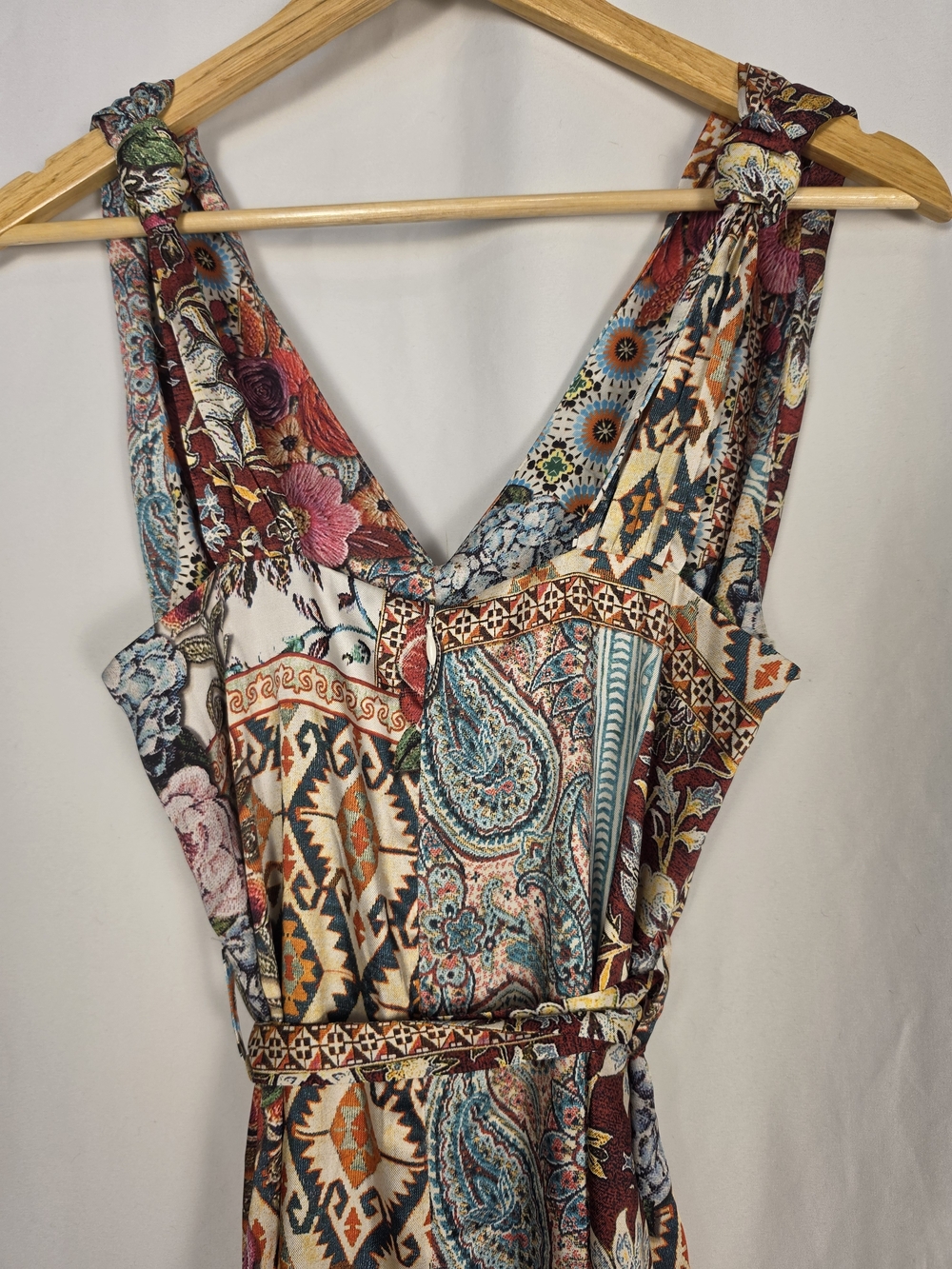 Zara Multicolor Patchwork Satin Effect Wide-Leg Jumpsuit Size Small - Picture 6 of 9